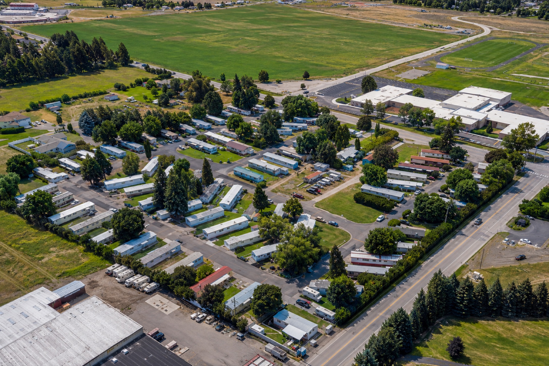 Aerial view of the Target Range manufactured-home community in Missoula, MT